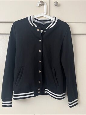 HAODUOYI Black and White Varsity Bomber Jacket
